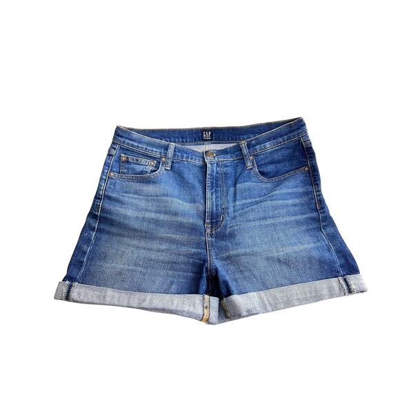 GAP Denim Highrise Jean Shorts Sz 30 Regular 4" Inseam Cuffed Stretch Blue - Picture 7 of 7
